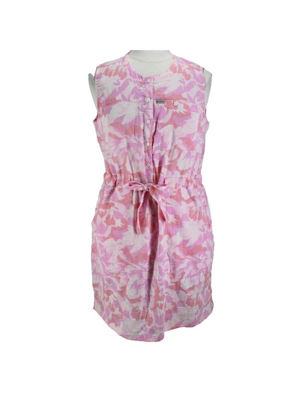 Columbia Dress Women Size XL Pink Print Sleeveless Tie Waist Pockets Lightweight